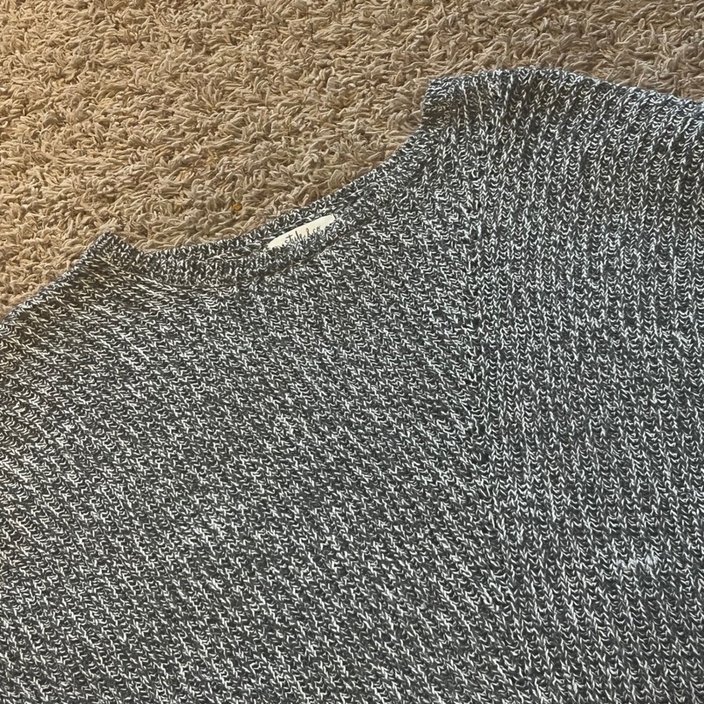 Style & Co Black White Marled Knit Crew Neck Sweater Petite Large PL Pullover